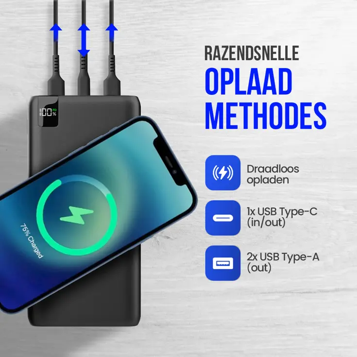 Powerbank met Draadloze Qi Lader
