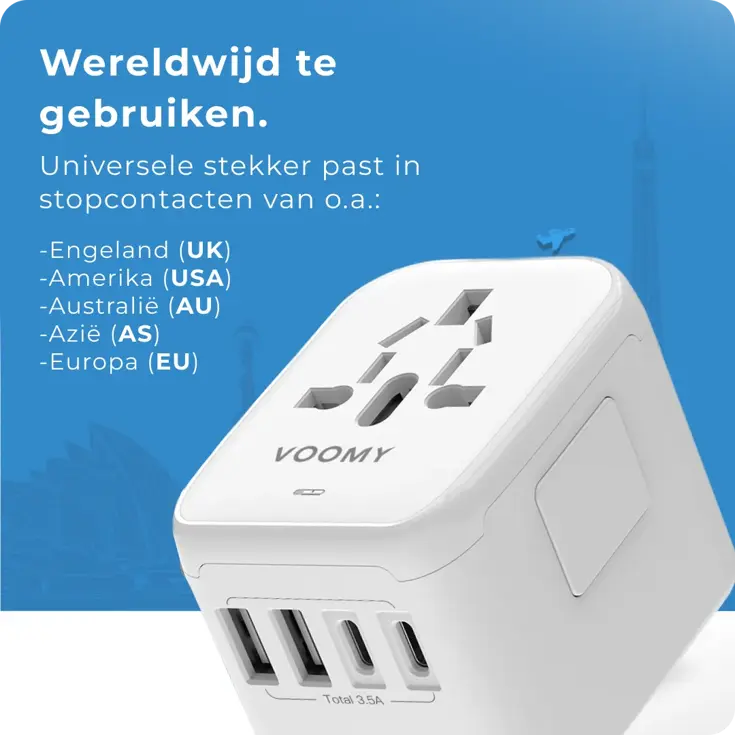 Travel Y25 - Wereldstekker - 170+ landen 4 USB