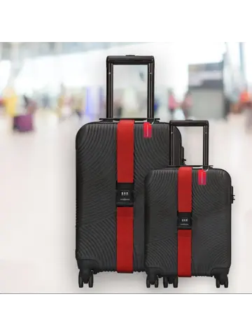 Kofferset 4-delig kofferriem + bagagelabels Rood