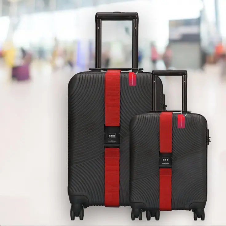 Kofferset 4-delig kofferriem + bagagelabels Rood