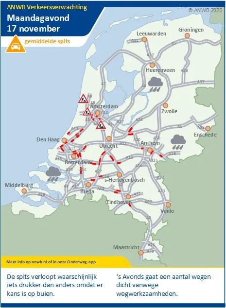 De spits verloopt waarschijnlijk iets drukker dan anders omdat er kans is op buien.