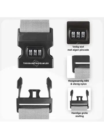 Kofferset 4-delig kofferriem + bagagelabels Zilver
