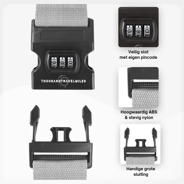 Kofferset 4-delig kofferriem + bagagelabels Zilver