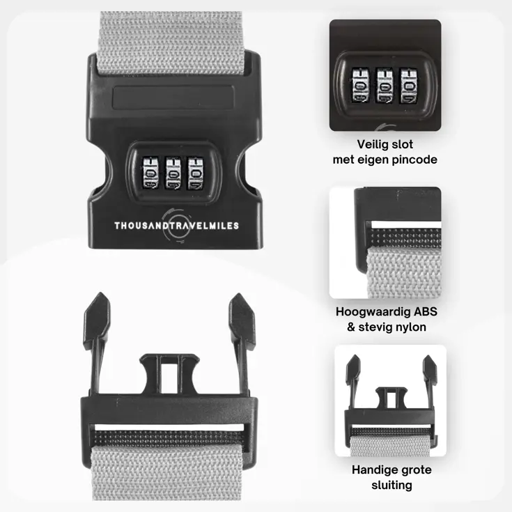 Kofferriem + 2 Bagagelabel – 3-delig – Zilver