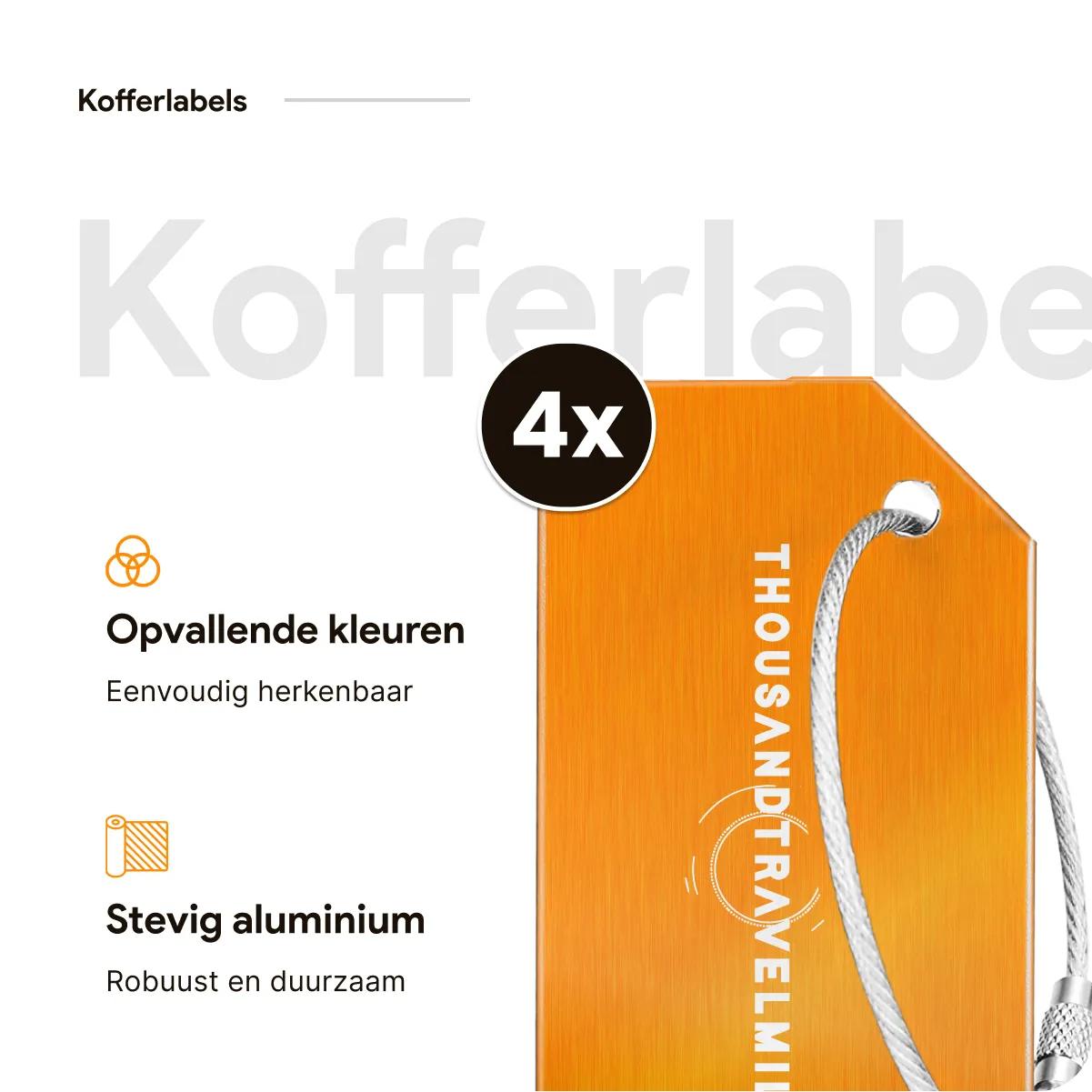 MXTIMWAN 4 kofferlabels van aluminium met adresplaatje, bagagelabel met roestvrijstalen kabel, waterdichte pvc-bagage, handtas, voor reistassen, koffers, rugzakken (7,5 x 4,5 cm, 4 kleuren