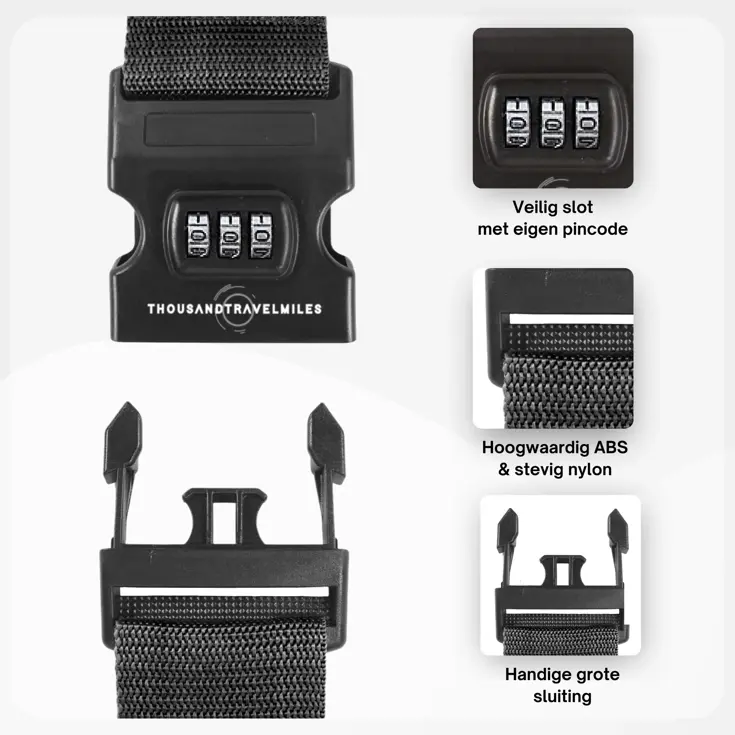 Kofferriem met Cijferslot – 180*5cm – Zwart