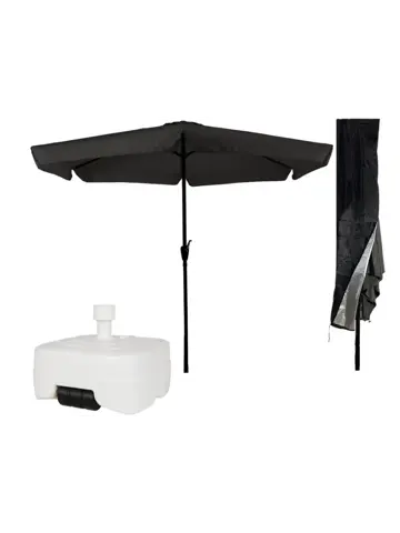 Parasol Zwart Ø3m Met Voet En Hoes
