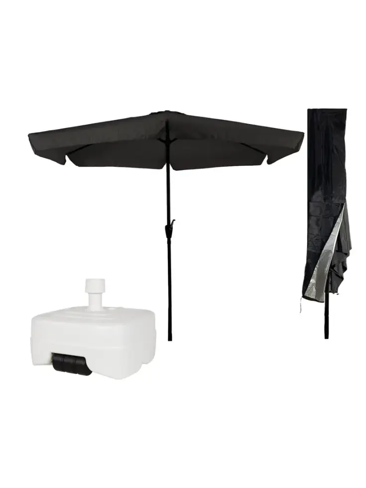 Parasol Zwart Ø3m Met Voet En Hoes