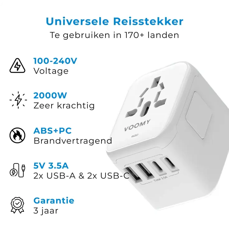 Travel Y25 - Wereldstekker - 170+ landen 4 USB