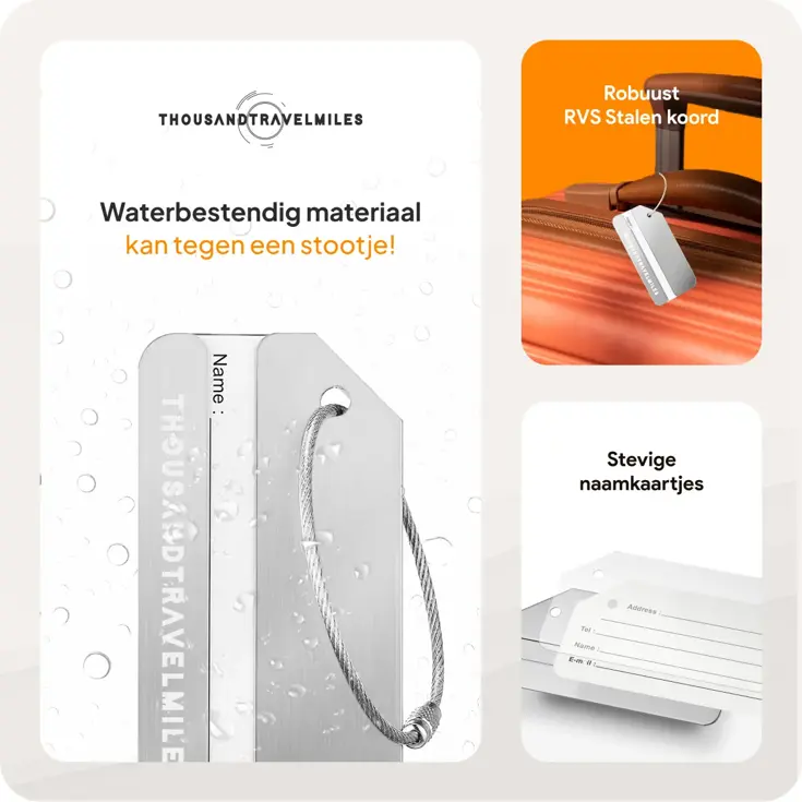 Aluminium kofferlabels – 4 stuks – Zilver