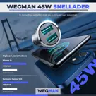 Wegman 45W Autolader 2x USB A Oplader