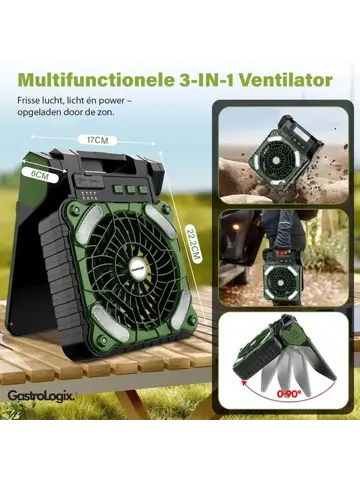 3-in-1 Zonnepaneel Powerbank Ventilator Groen