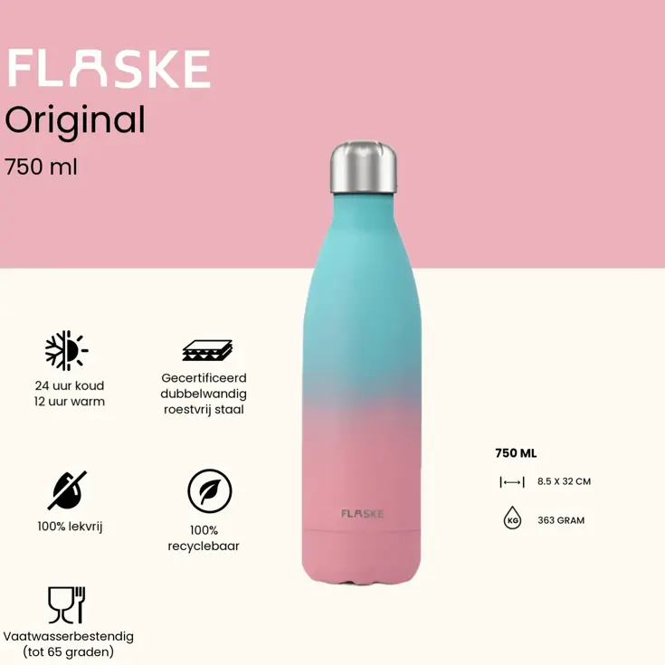 FLASKE 750 ml  RVS Drinkfles