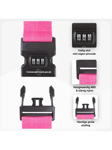 Kofferriem + 2 Bagagelabel – 3-delig – Roze