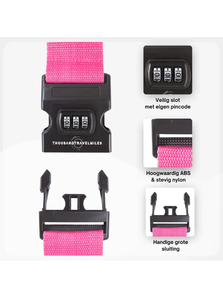 Kofferriem + 2 Bagagelabel – 3-delig – Roze