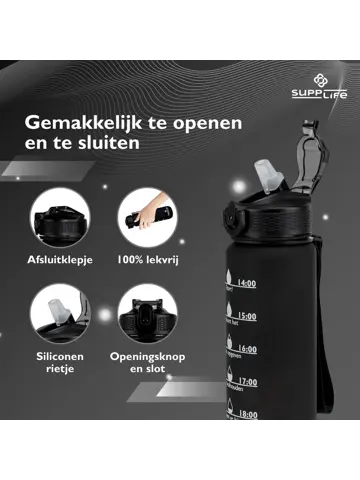 Nederlandse Motivatie Waterfles - Zwart - 1L