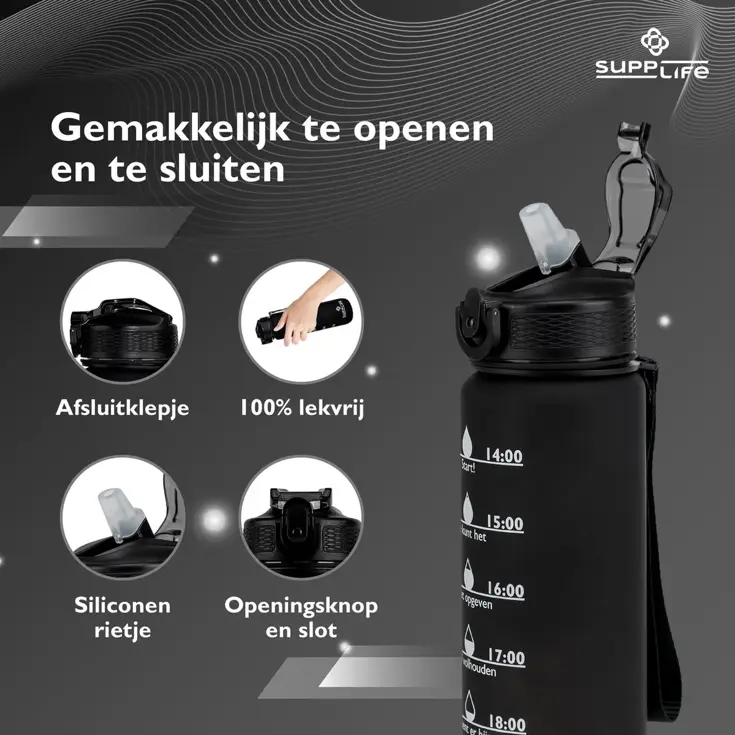 Nederlandse Motivatie Waterfles - Zwart - 1L