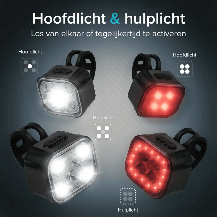 4x Fietslampjes - LED Achterlicht en Voorlicht
