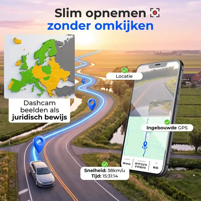 Dashcam 4K + 2K Voor & Achter - WiFi GPS - 64GB