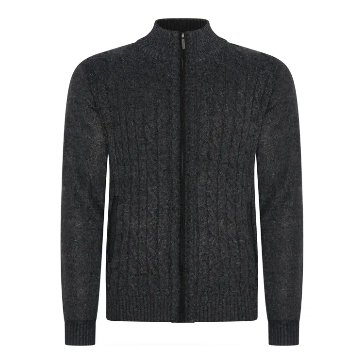 Heren Cable Cardigan Antraciet Cappuccino Italia