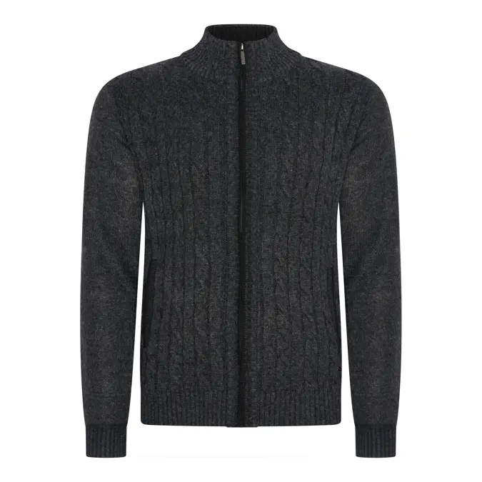 Heren Cable Cardigan Antraciet Cappuccino Italia
