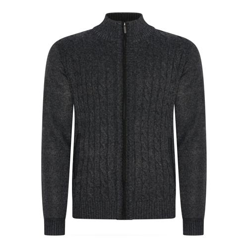 Heren Cable Cardigan Antraciet Cappuccino Italia