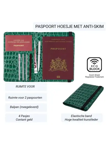 RFID Grote Paspoort Hoes - Anti Skim - Krokodil