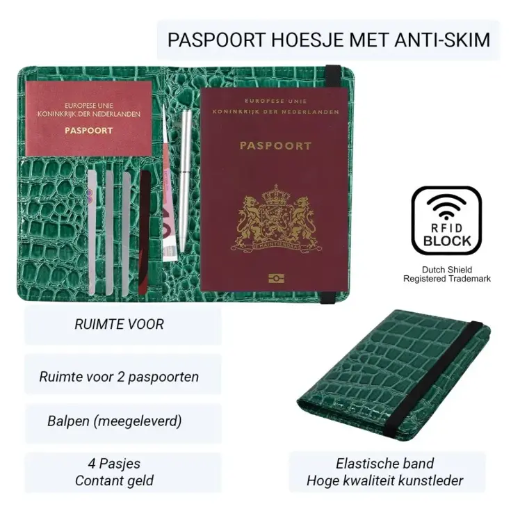 RFID Grote Paspoort Hoes - Anti Skim - Krokodil