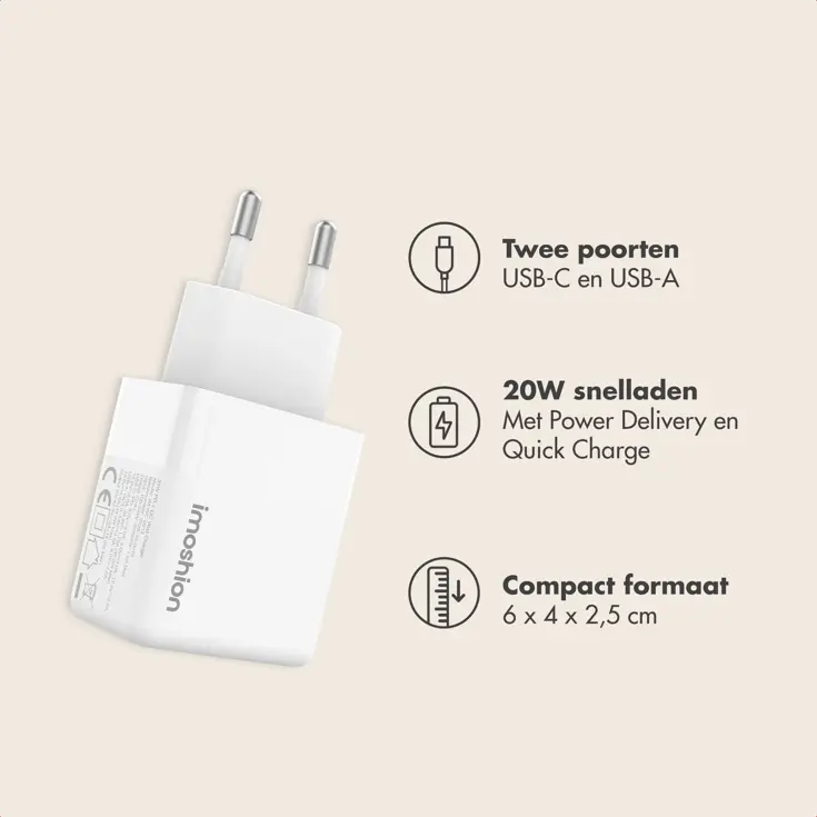 Oplader USB-C & USB - 20W