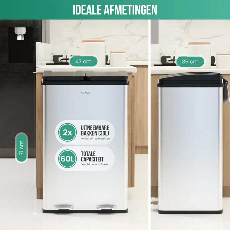 Avalo Prullenbak 2x30L - RVS