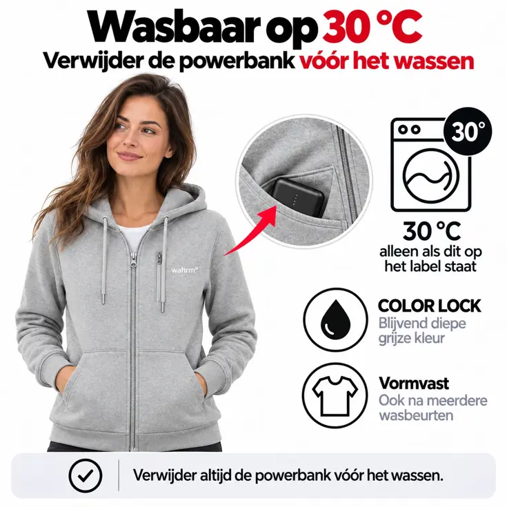 Infrarood Verwarmde Zipper Hoodie – Dames  Grijs
