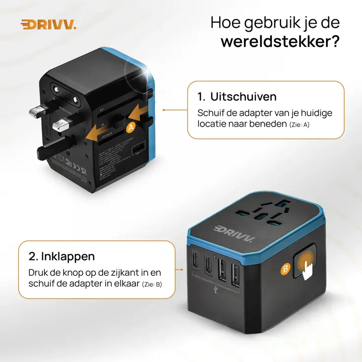 Universele Wereldstekker - USB C