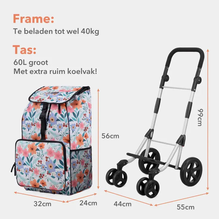 Boodschappentrolley 60L - 4 Wielen