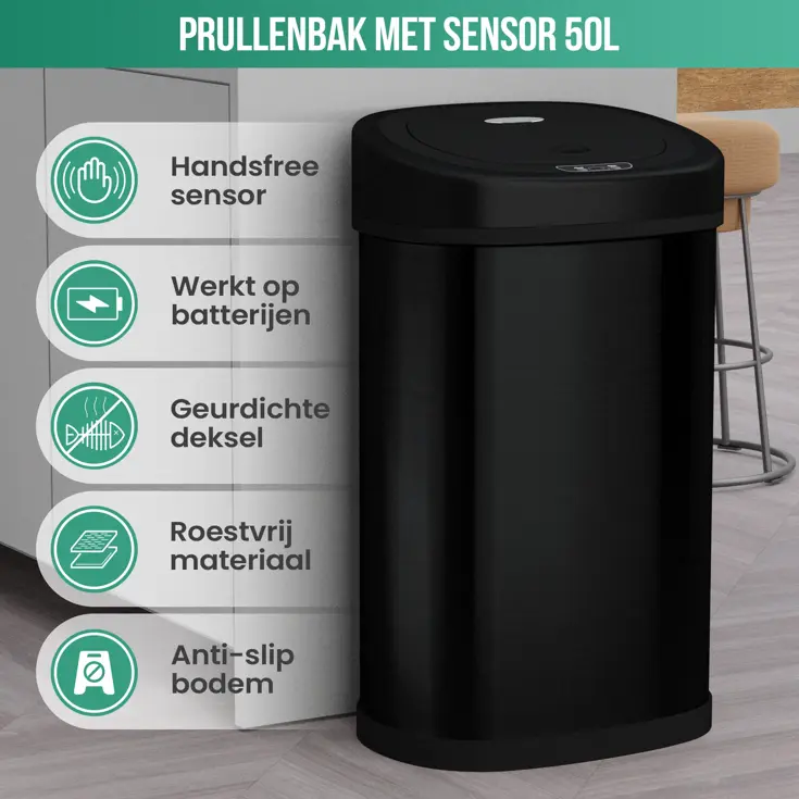 Avalo Prullenbak met Sensor 50L - RVS
