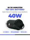 40W Autolader 2 USB-C - Oplader Auto 12/24V