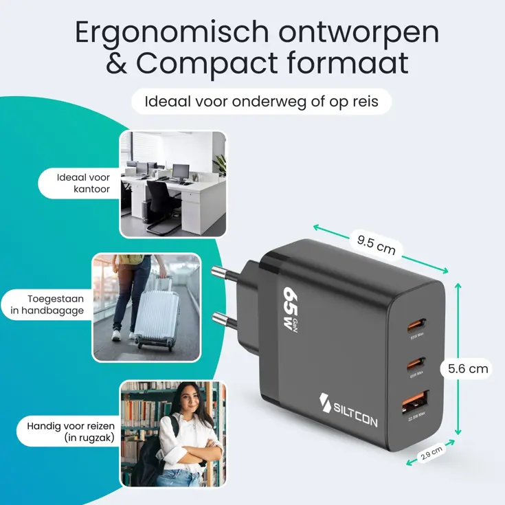 Snellader - 65W GaN - 3 Poorten