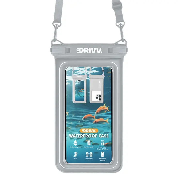 Drivv. Waterdicht Telefoonhoesje - 6.8" Grijs