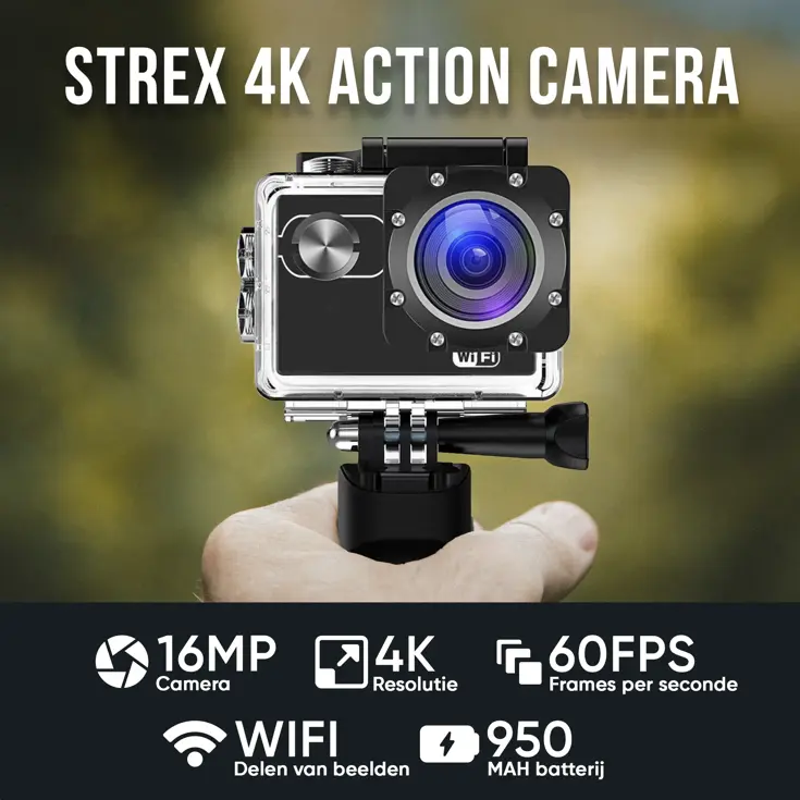 Actiecamera 4K 16MP - Waterdicht - Met WiFi