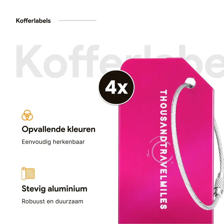 Aluminium kofferlabels – 4 stuks – Roze