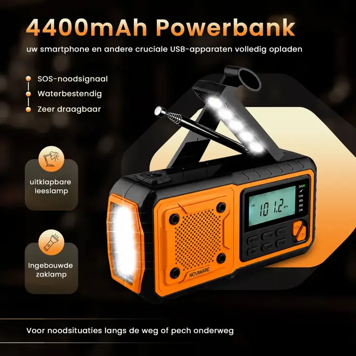 Noodradio FM/AM - 4400mAh - Solar Opwindbaar