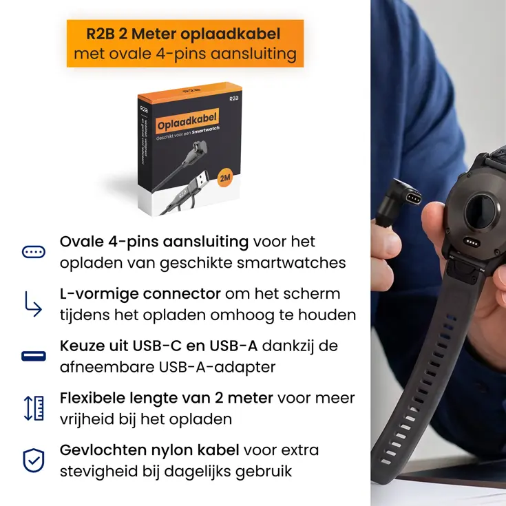 Oplaadkabel geschikt voor Garmin Horloge - 2 m