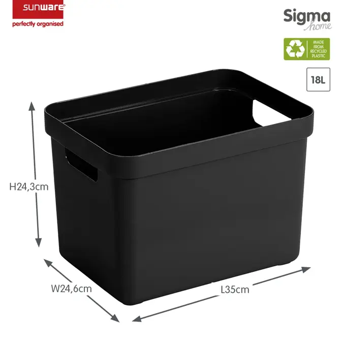 Sigma home - Opbergbox - 18L zwart - 4-delig