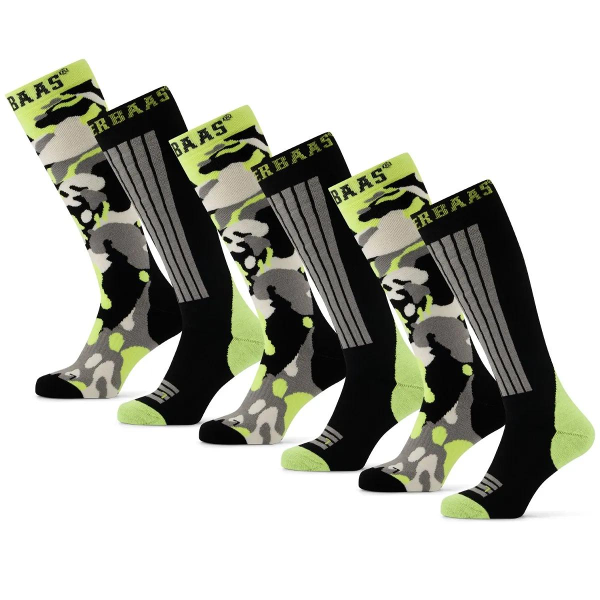 Poederbaas   Camo Black  6 paar  Skisokken  Zwart