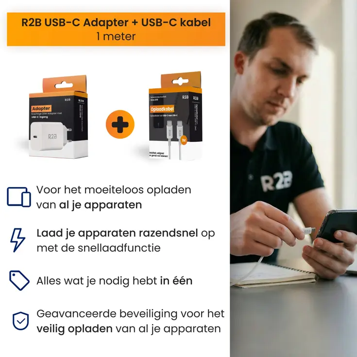 USB-C Kabel 1 meter met USB-C Adapter