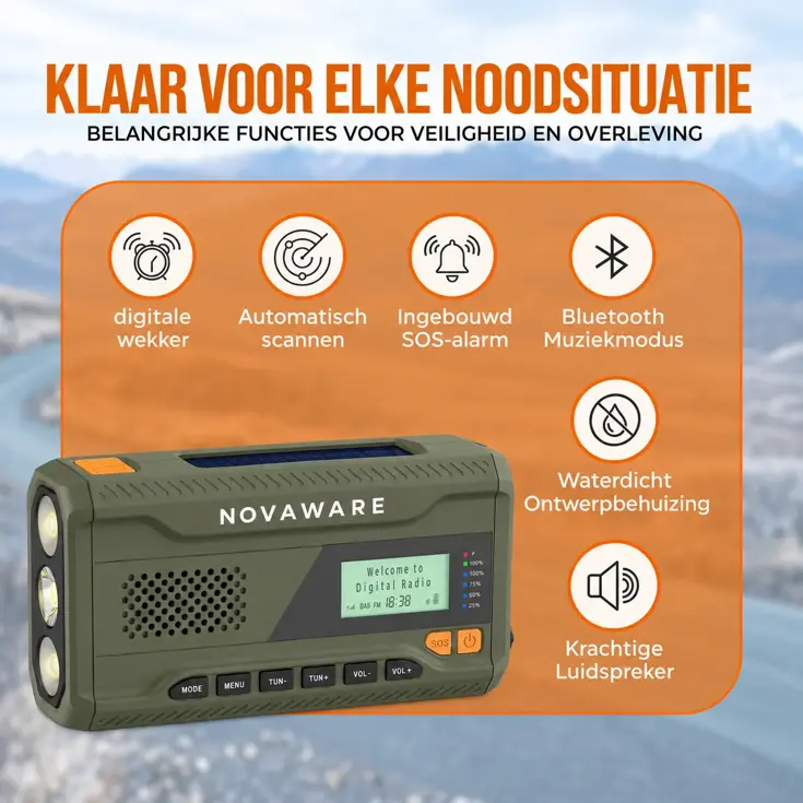 Noodradio Solar Opwindbaar - DAB+/FM - 4500mAh