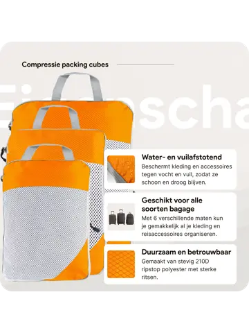 Packing cubes compressie set – 6-delig – Oranje