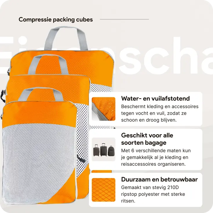 Packing cubes compressie set – 6-delig – Oranje