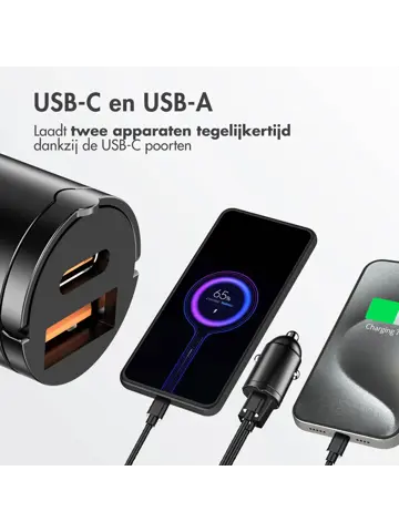 Autolader - 1x USB-C & 1x USB - 65W
