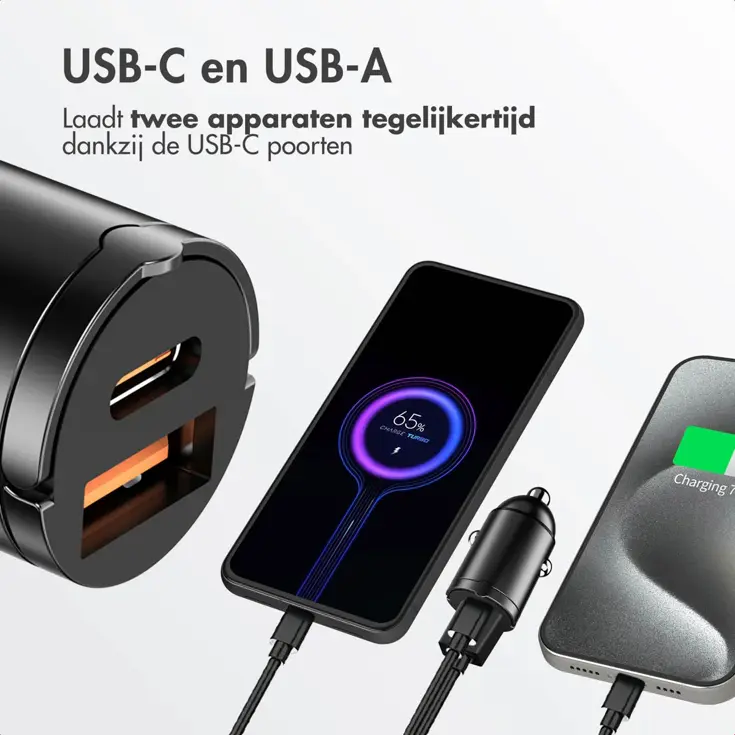 Autolader - 1x USB-C & 1x USB - 65W