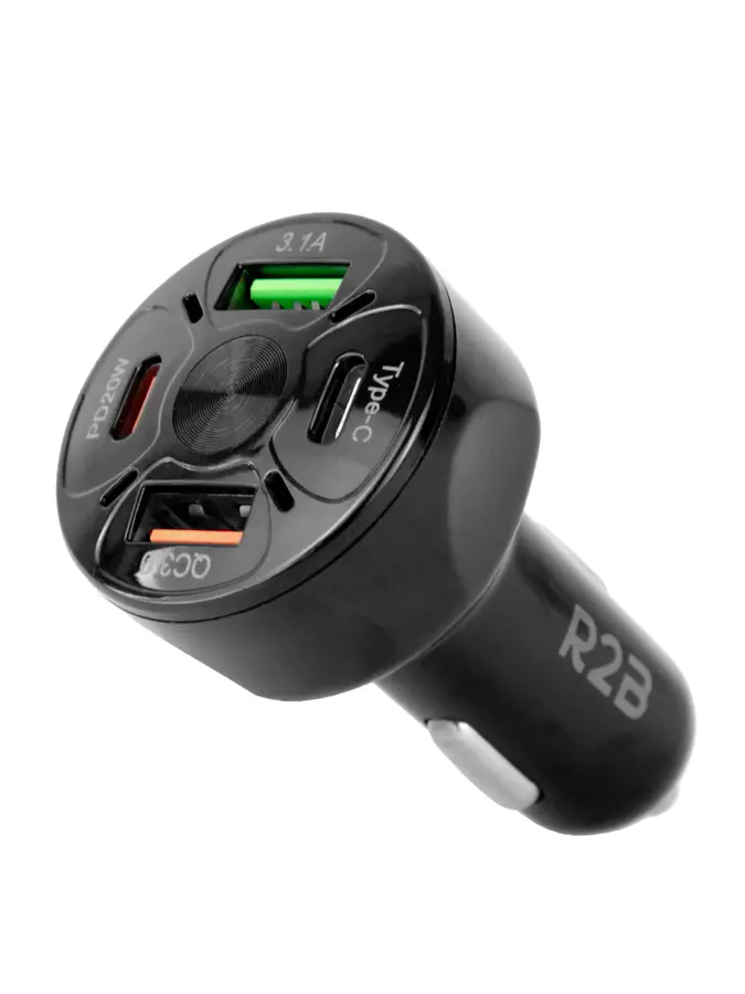 R2B Autolader USB C & USB A, Snellader, Zwart